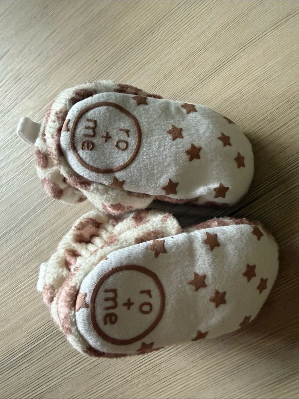 Robeez Cream and Brown Plush Baby Booties